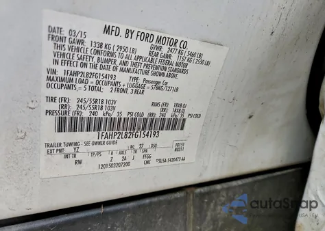 2015 Ford Taurus Police Interceptor from USA, damaged, VIN 1FAHP2L82FG154193